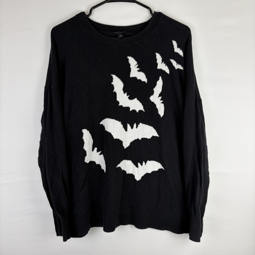 Torrid Black Bat Luxe Cozy Pullover Sweatshirt Women's Size 2 (S/M) Halloween
